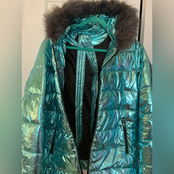 NEW White Mark Metallic Teal Blue Puffer Jacket XL w Hood New Without Tags - Picture 7 of 10